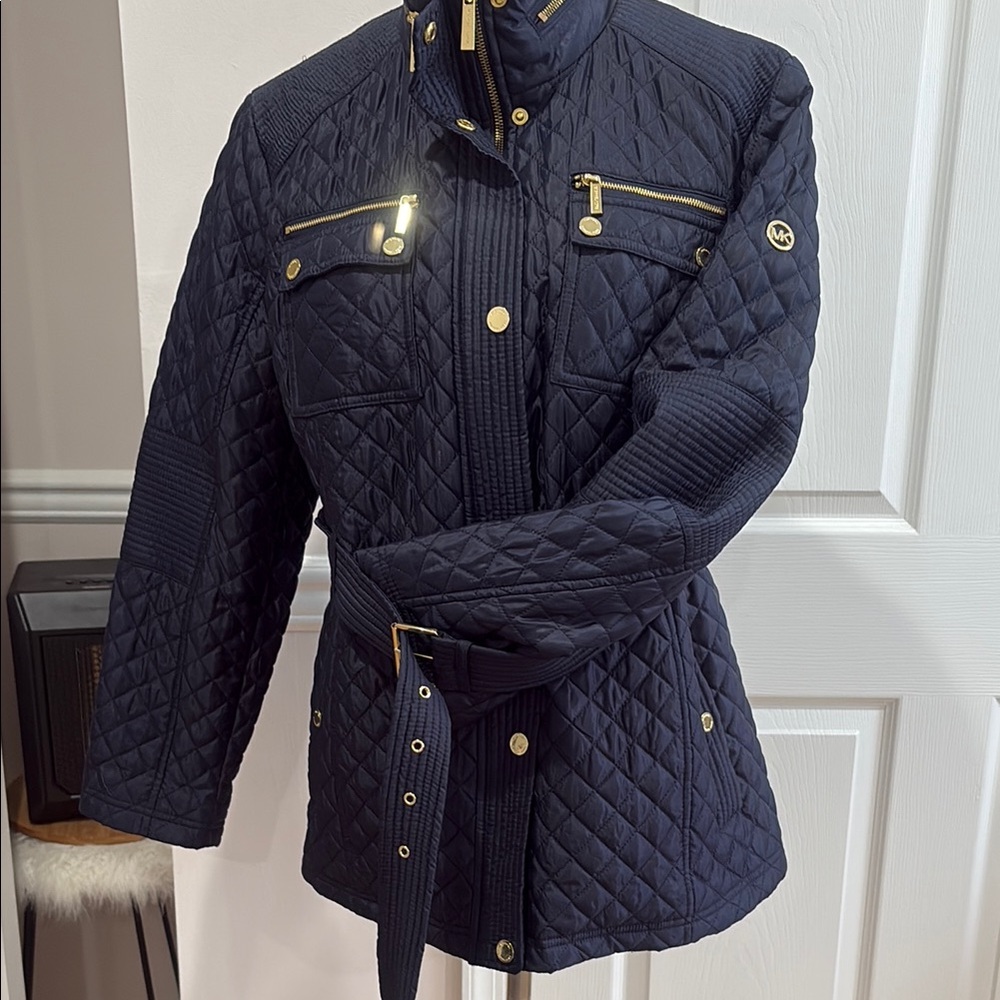 Women's Michael Kors  Quilted Navy Jacket with Gold Accents
